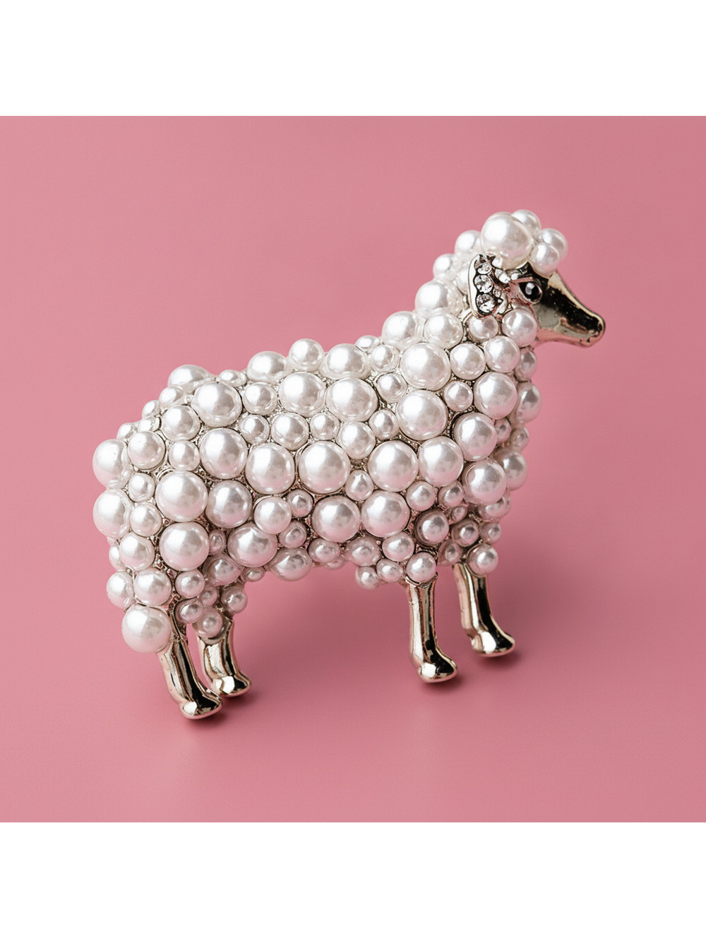 Lamb Animal Brooch with Pearl Accent